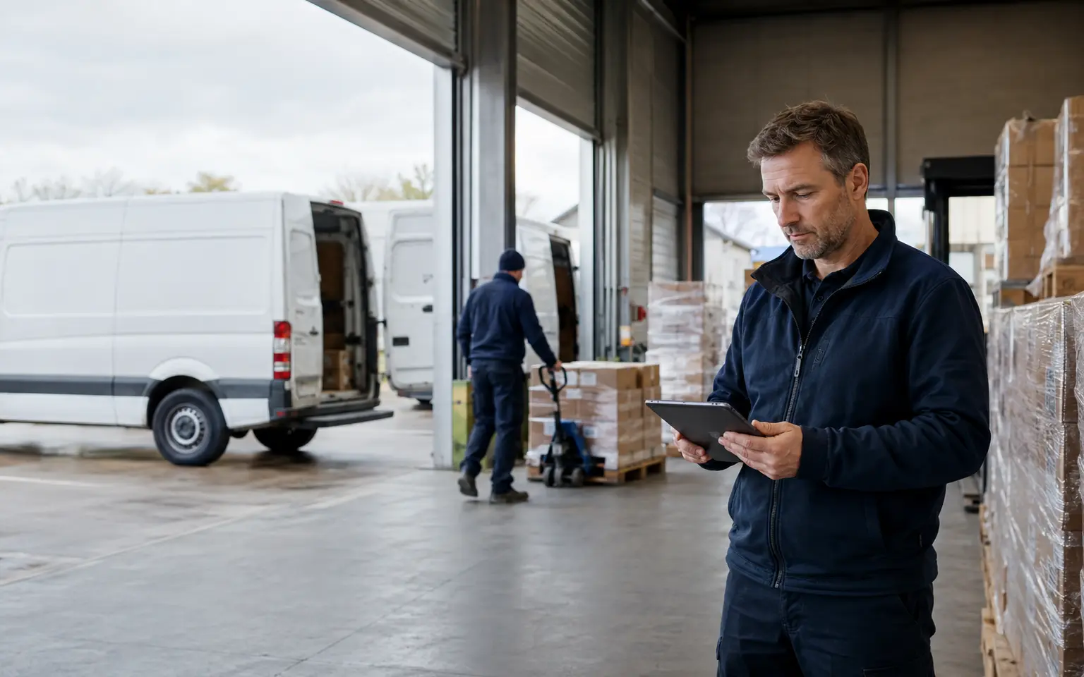Coordinador de logística gestionando una operativa de transporte en un centro de distribución